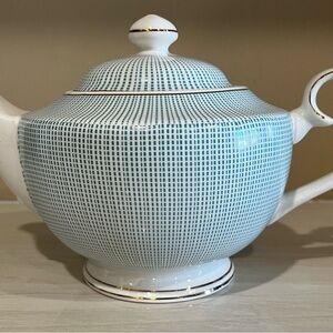 Steeped Tea Branded Teapot White, turquoise and gold